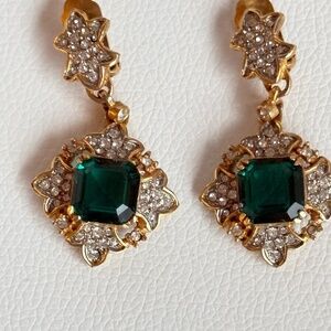 Kenneth Jay Lane Gold and Emerald Green Earrings